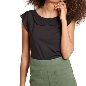 ModCloth Women's Plus Size Peter Pan Collar Short Sleeve Black Blouse Size 3X